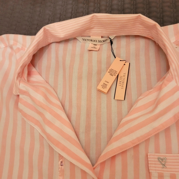Victoria Secrets pink and white stripped pajama shirt - Picture 1 of 14